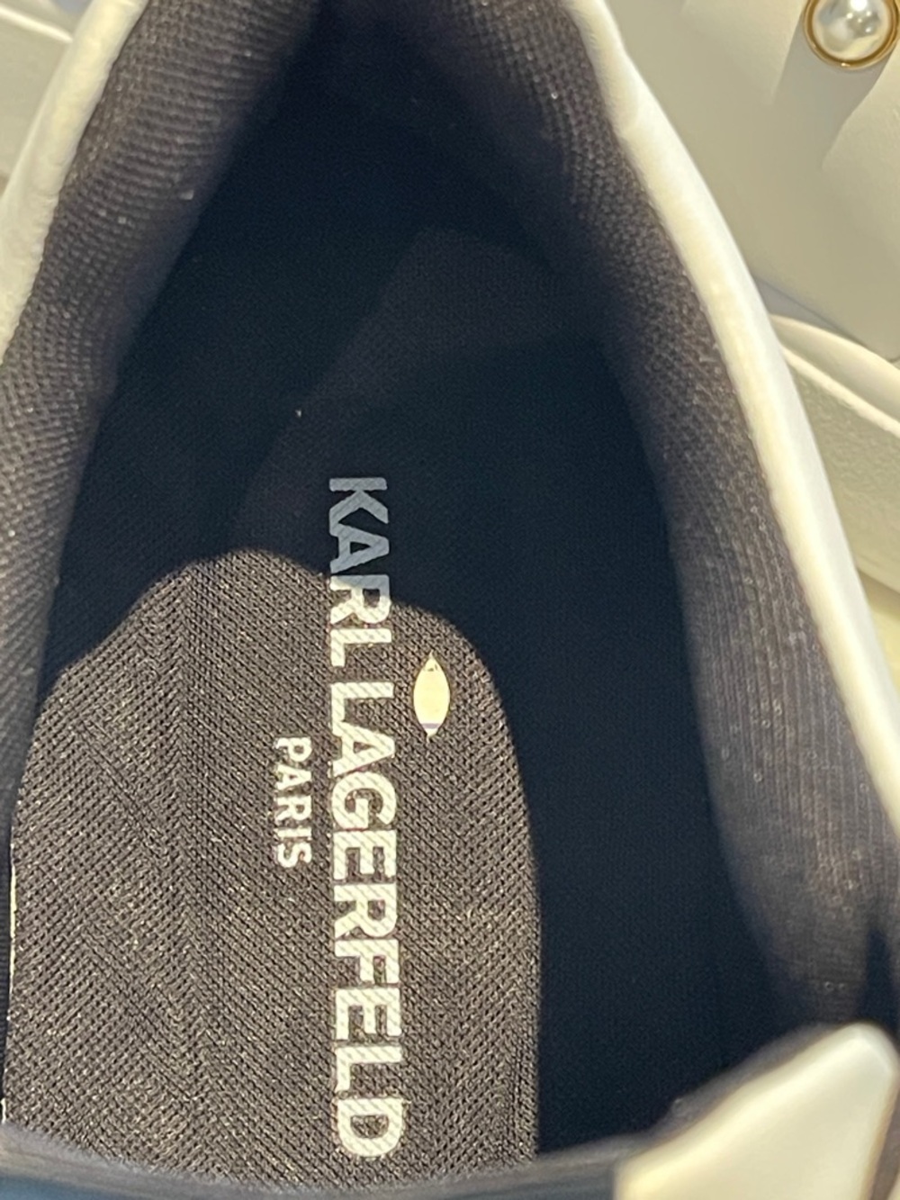 Karl Lagerfeld White and Black Pearl-Trim Sneakers - Picture 10 of 10